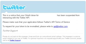 WordPress – Twitter Tools Plugin – Twitter – Application suspension notice