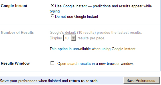 How To Turn Off Google Instant Search