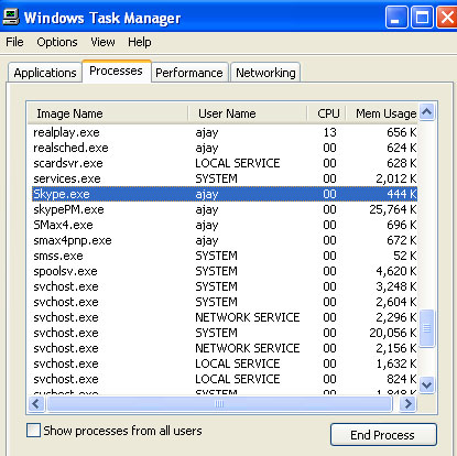 Skype Processes In The Task Manager