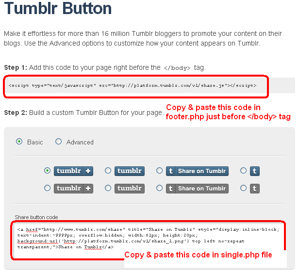 Tumblr Button For WordPress