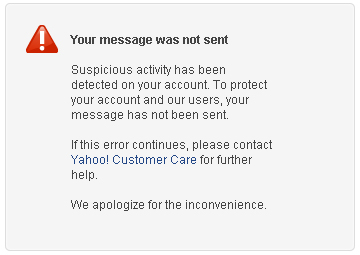 Yahoo mail problem - Your Message Was Not Sent