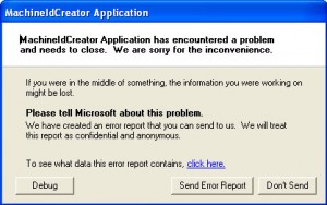 MachineIdCreator Application has encountered a problem and needs to close