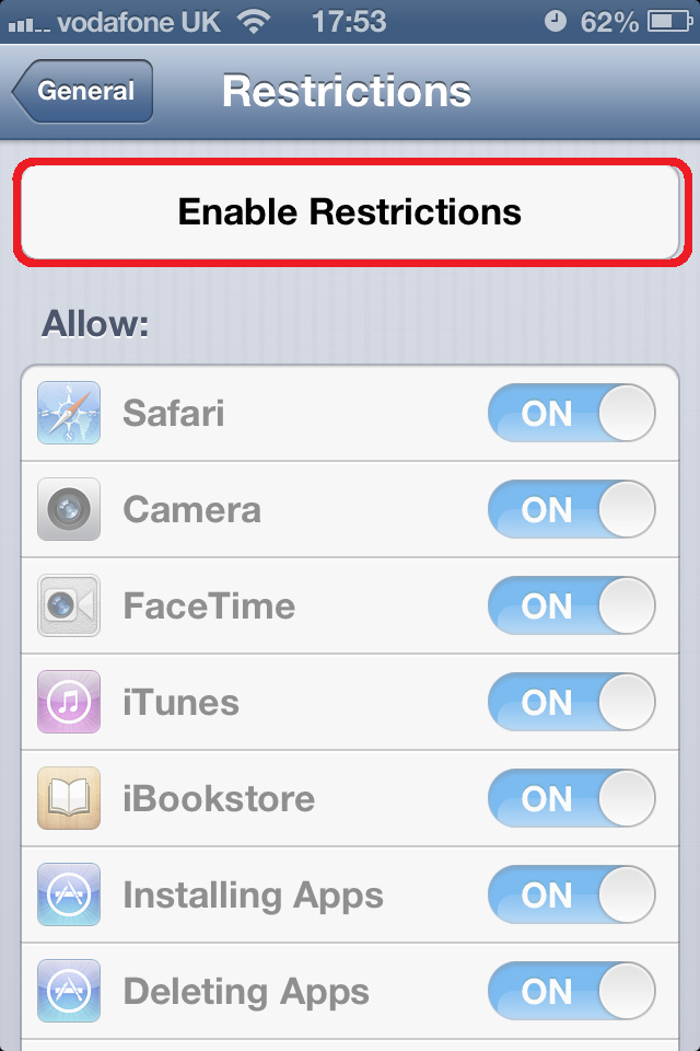 Enable Restrictions