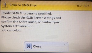 Xerox WorkCenter 6605 – Scan To SMB Error – Invalid SMB Share Name Specified
